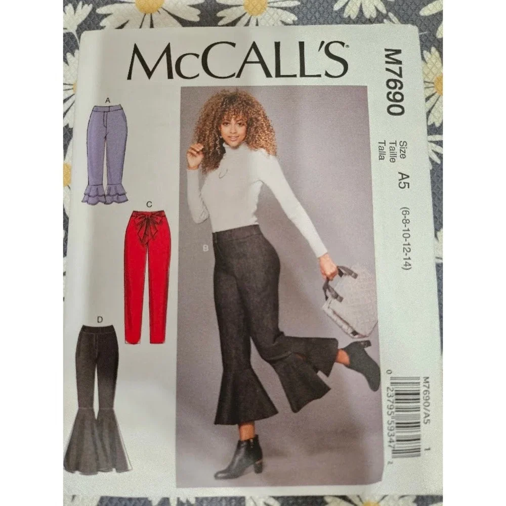 McCalls M7690 Sewing Pattern Misses Pants Sash Ruffle Wide Leg Uncut Size 6-14